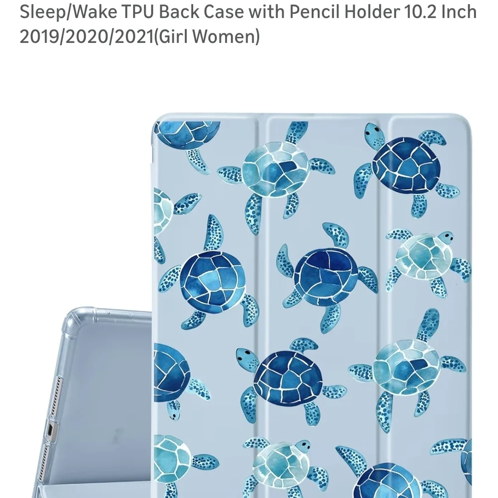 Tablet Case with Blue Sea Turtle Print - Light Blue